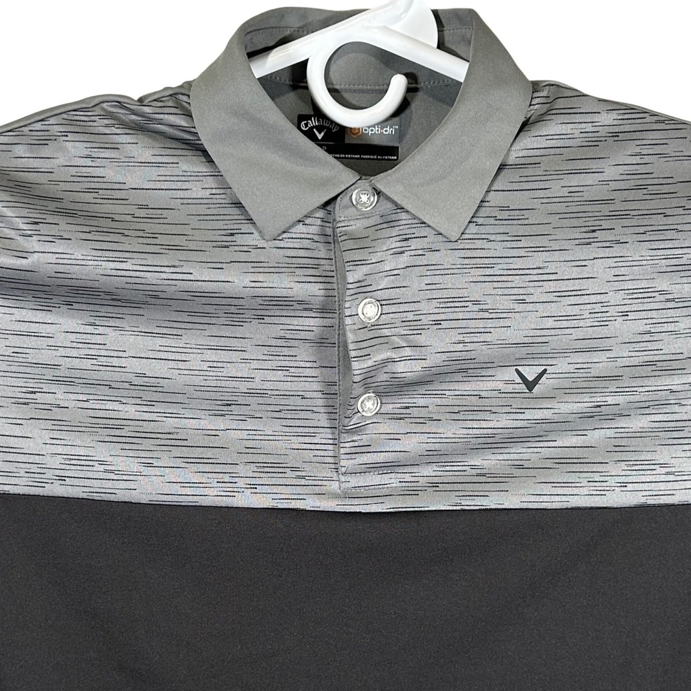 Callaway Opti-Dri Mens Small Grey Black Colorblock Striped Golf Polo Shirt
